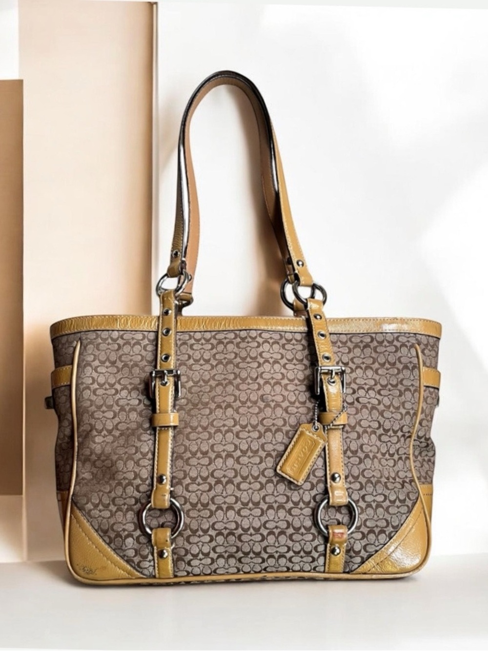 Coach Signature C Monogram Y2K Tan/Brown Tote Satchel Bag